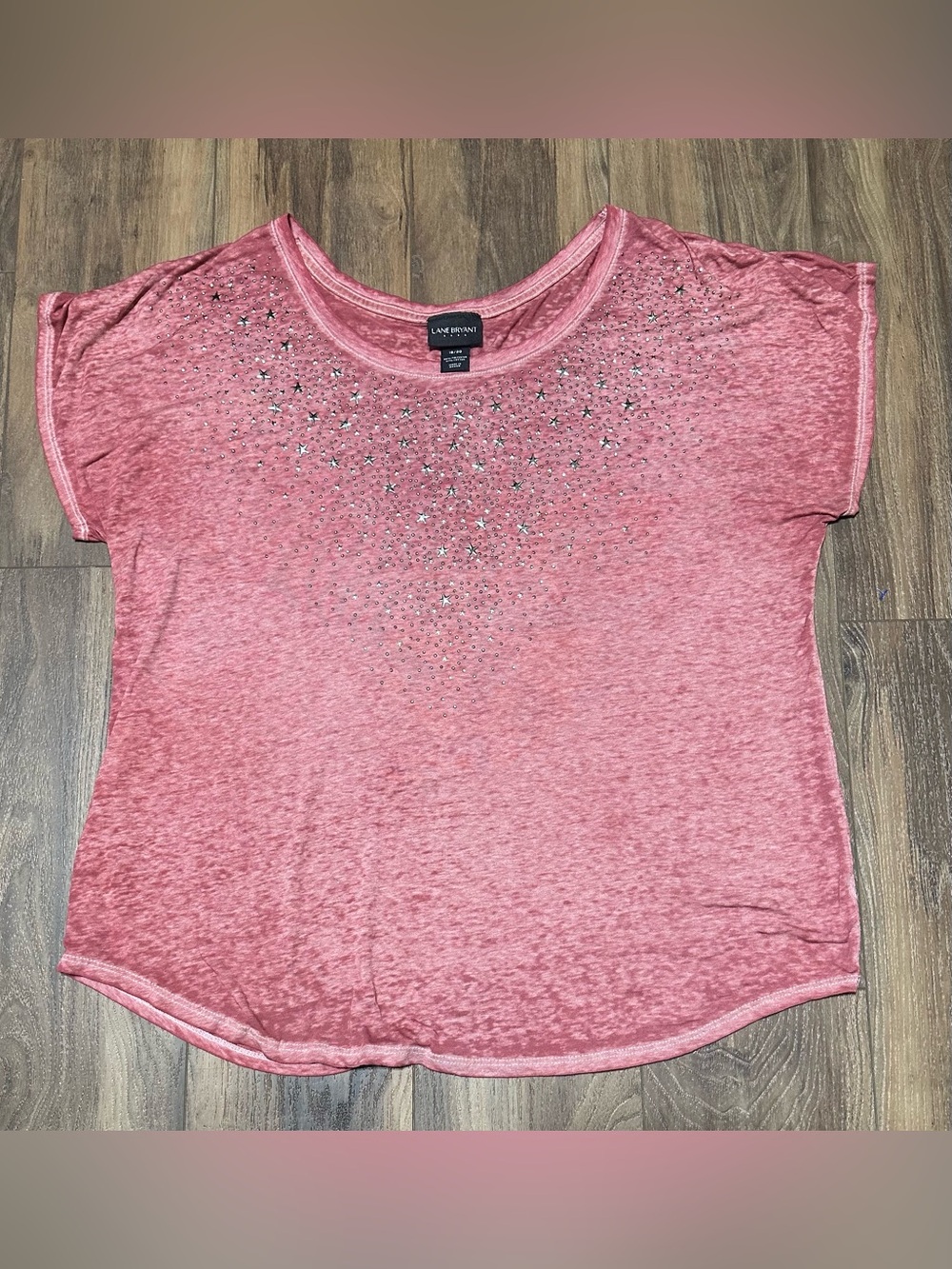 Lane Bryant Women’s Distressed T-shirt Sparkle Pink 18/20 Relaxed Short Sleeve